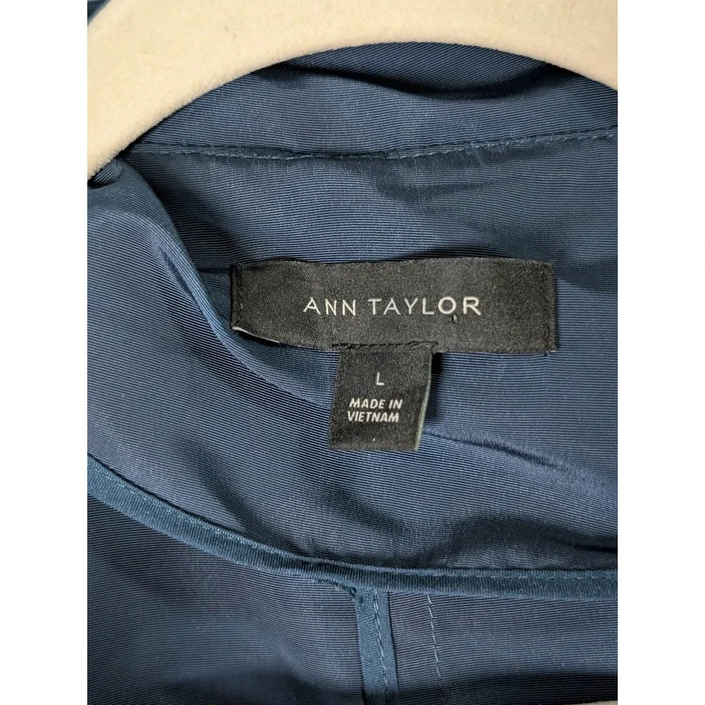Ann Taylor Jacket Womens L Teal Blue Ruched Balloon Sleeve Utility Zip